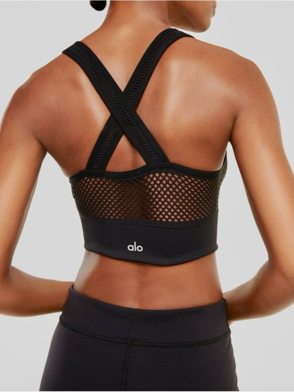 ALO Yoga Black Crisscross Mesh Sports Bra